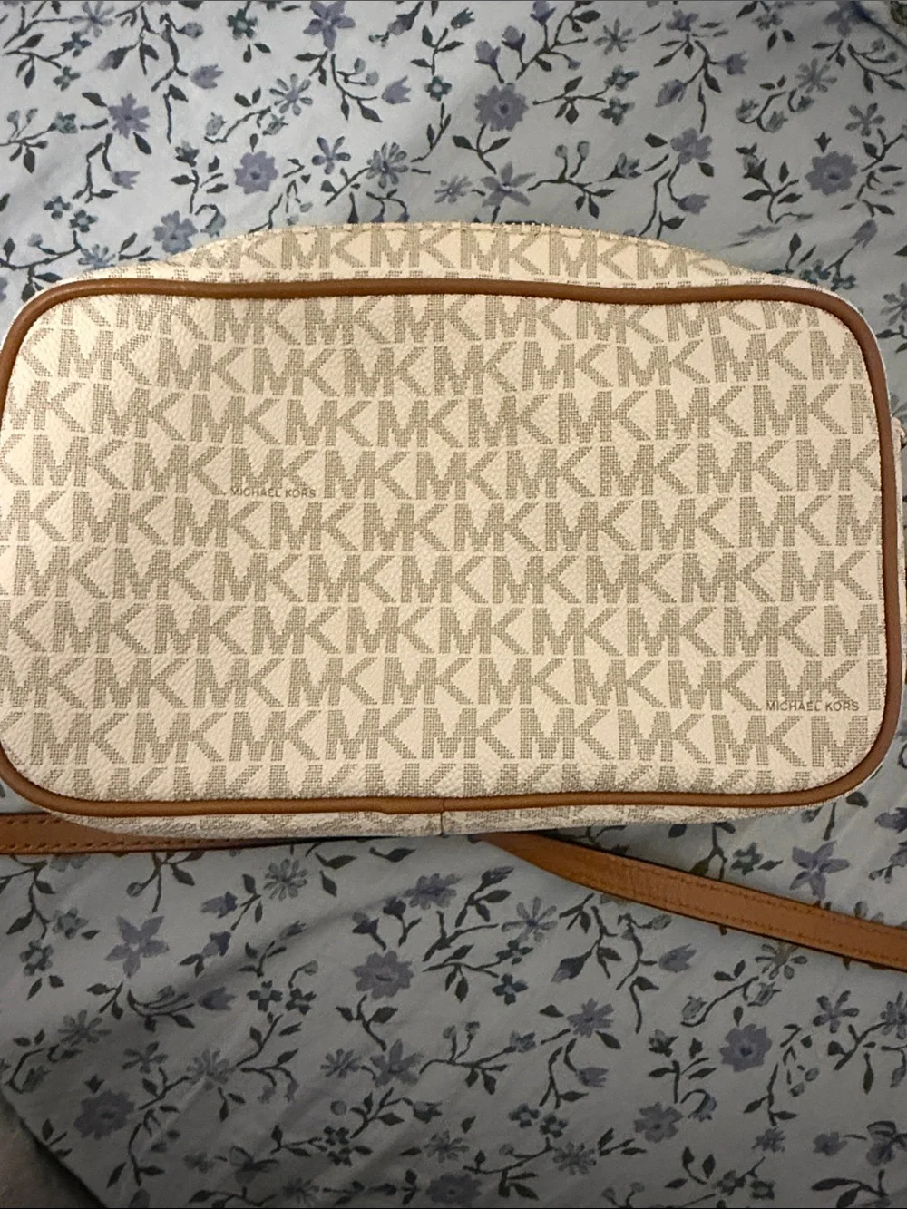 Michael Kors Jet Set Medium Cream Logo Crossbody with Tan Trim